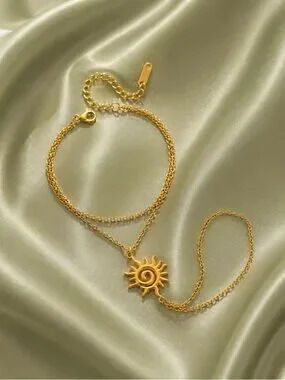 Gold Sun Charm Anklet Bracelet